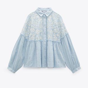 Nwt Zara linen & embroidered top size large